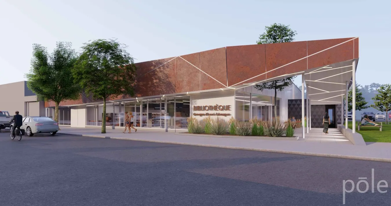 Bibliothèque Georges-Henri-Lévesque — Réfection majeure de la bibliothèque municipale Georges-Henri-Lévesque de Roberval, suite à un incendie survenu en 2022. Le projet incluait la remise à niveau parasismique du bâtiment. l’ajout d’espaces communs, et la construction d’un nouvel espace extérieur partagé avec les installations voisines de la caisse Desjardins.